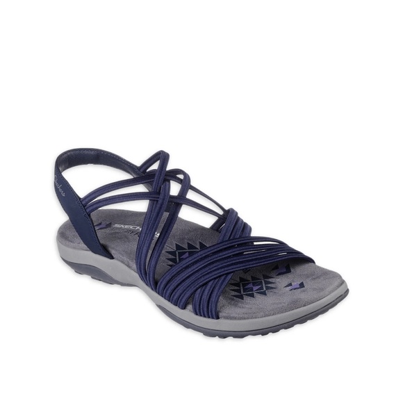 Skechers REGGAE SLIM Forget Me Knot Slingback Sandal, Sz 7 Navy Comfy Chic Light - Picture 1 of 5
